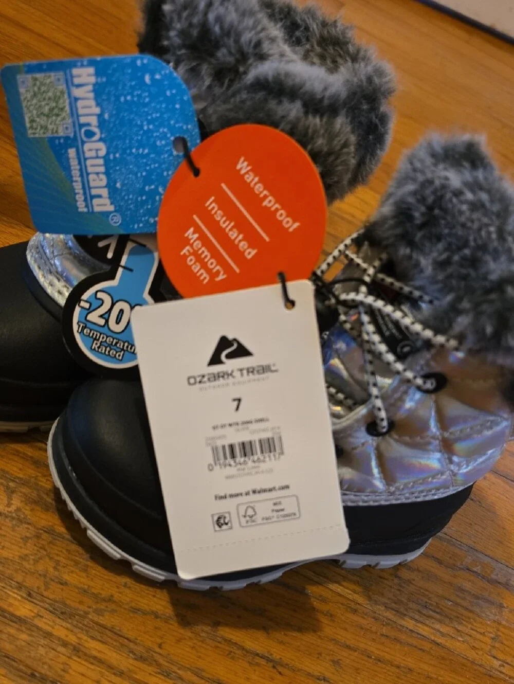 Ozark Trail Black and Gray Toddler Girl Waterproof Insulated Winter Boots